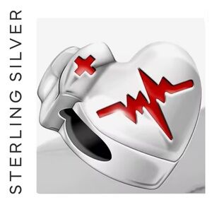 🌟 S925 Sterling Silver Red Heartbeat Medical Charm